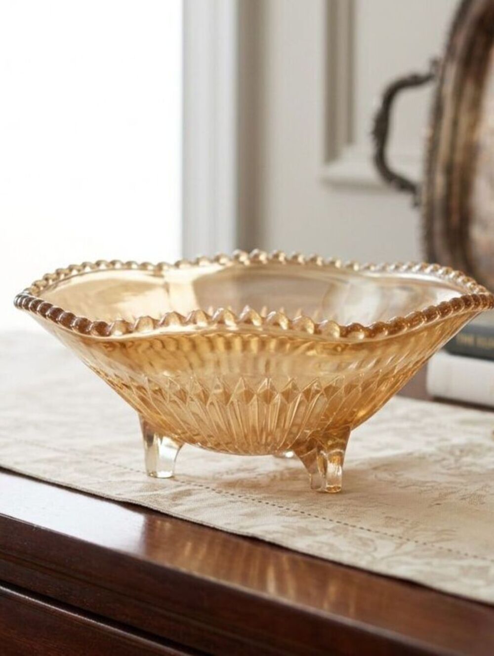 Vintage Jeannette Marigold Footed Bowl Carnival Glass